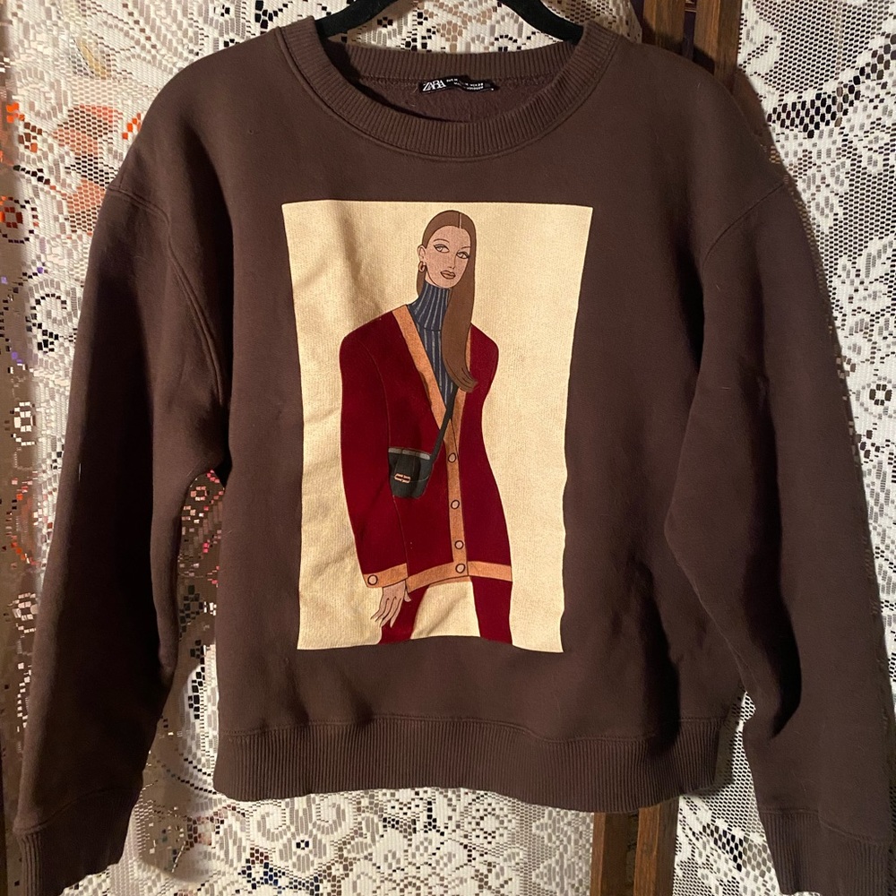 Brown Zara crew neck
